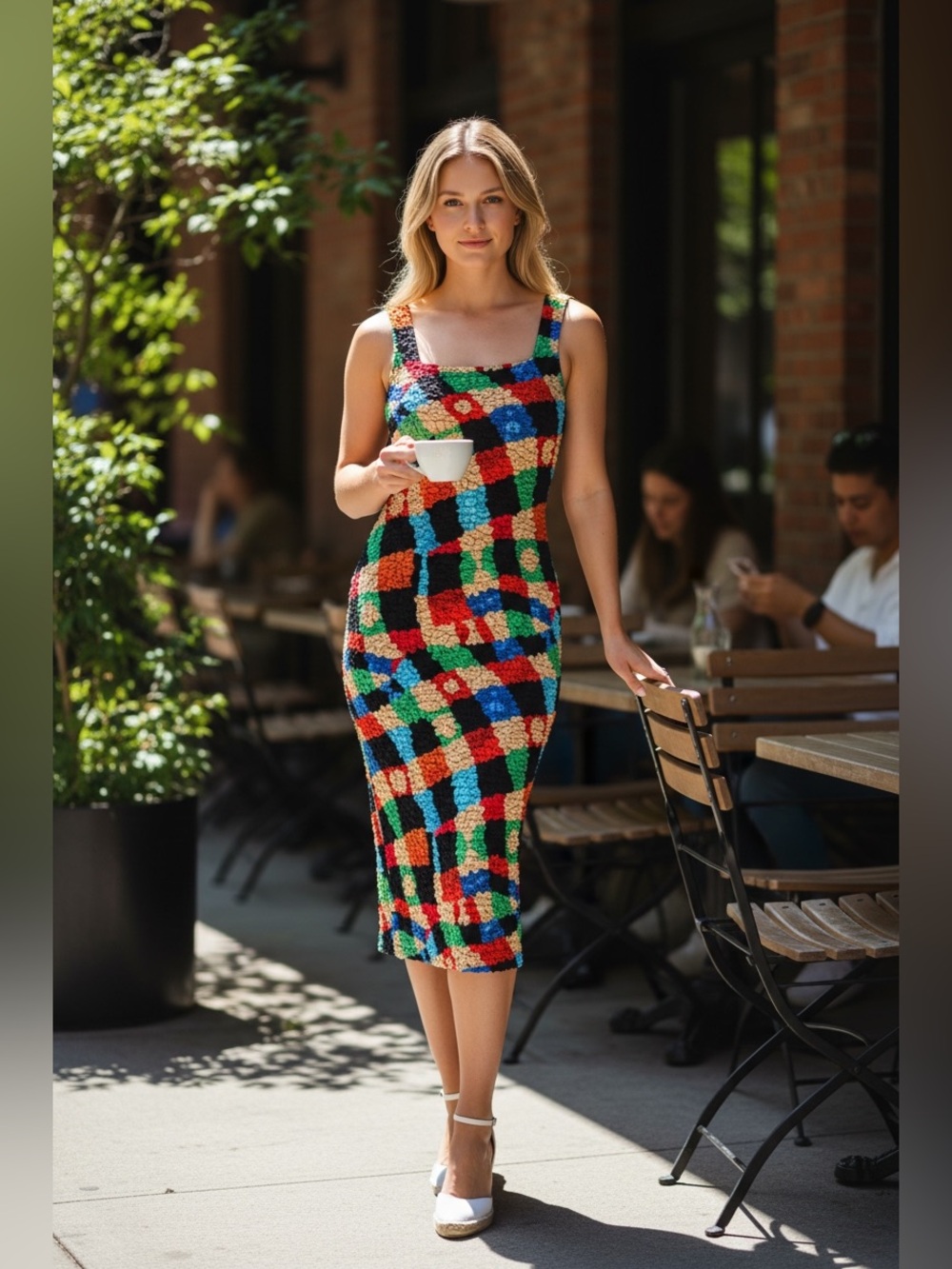 Mara Hoffman New Ramona Colorful Popcorn Sleeveless Midi Dress Size XL